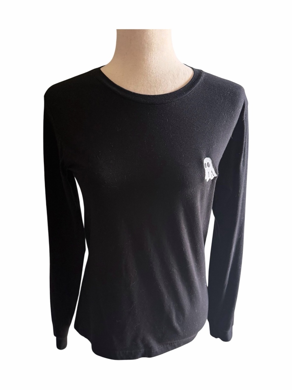 Bella canvas-Black Long-Sleeve Women's Tee with embroidered ghost-size small